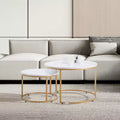 Nesting Couchtisch, runder Couchtisch 80 cm, Beistelltische, Vintage-Nachttische mit Metallgestell, Weiß & Gold