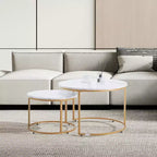 Nesting Couchtisch, runder Couchtisch 80 cm, Beistelltische, Vintage-Nachttische mit Metallgestell, Weiß & Gold