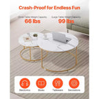 Nesting Couchtisch, runder Couchtisch 80 cm, Beistelltische, Vintage-Nachttische mit Metallgestell, Weiß & Gold