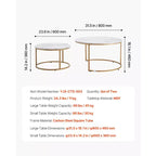 Nesting Couchtisch, runder Couchtisch 80 cm, Beistelltische, Vintage-Nachttische mit Metallgestell, Weiß & Gold
