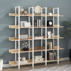 5-stöckiges Bücherregal für Zuhause und Büro, offenes Bücherregal, Vintage Industrial Stil Regal, MDF-Platte, weißer Metallrahmen