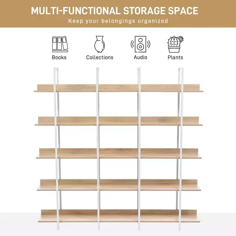 5-stöckiges Bücherregal für Zuhause und Büro, offenes Bücherregal, Vintage Industrial Stil Regal, MDF-Platte, weißer Metallrahmen