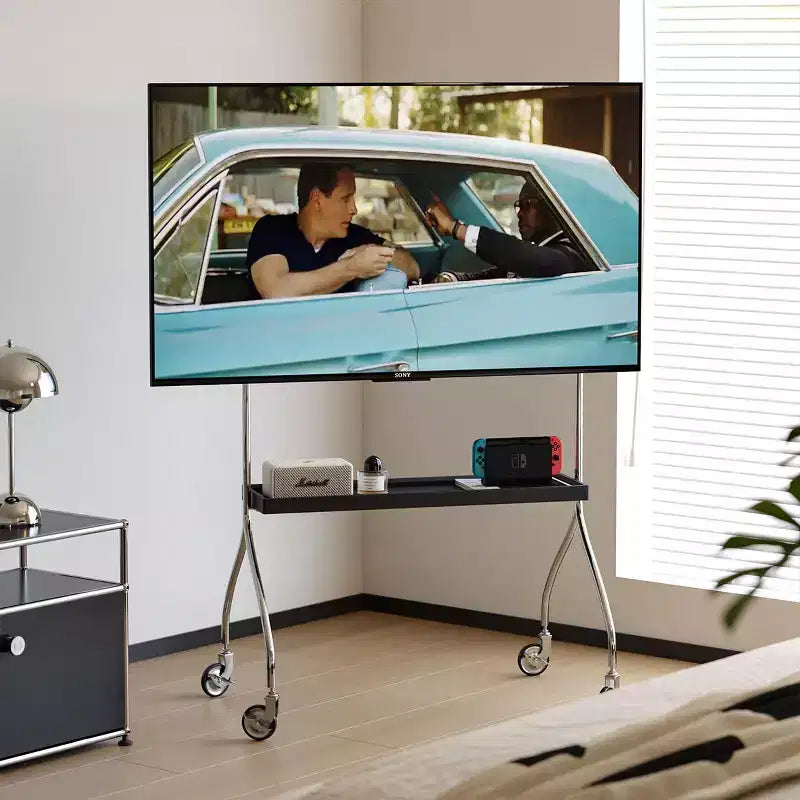 Rollbarer TV-Ständer mit antikem, schwarzem, beweglichem Ständer für bodenstehende Display-TV-Schränke und Projektions-TV-Ständer