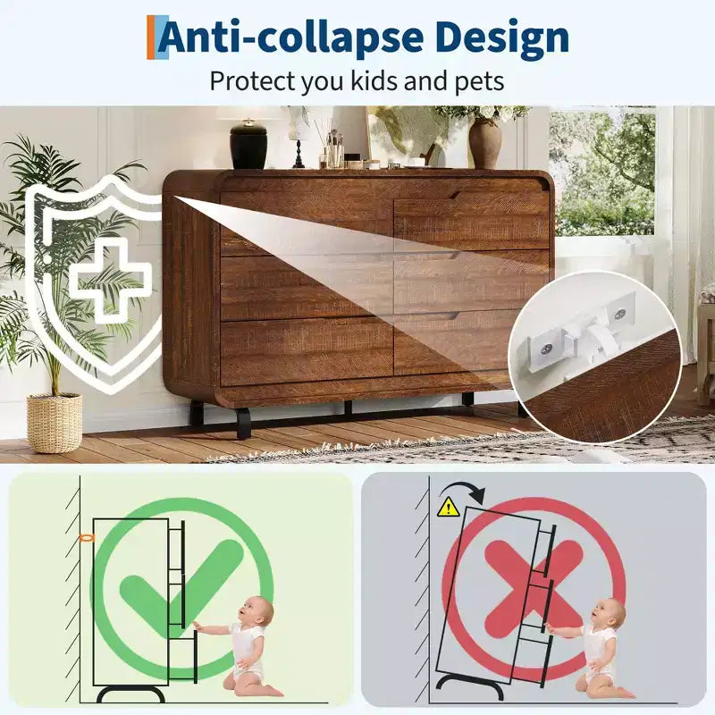 Kommode mit 6 Schubladen für das Schlafzimmer, 47 Zoll breite moderne Holzkommode mit großem Holzstauraum, Schubladenkommode für Wohnzimmer, Flur