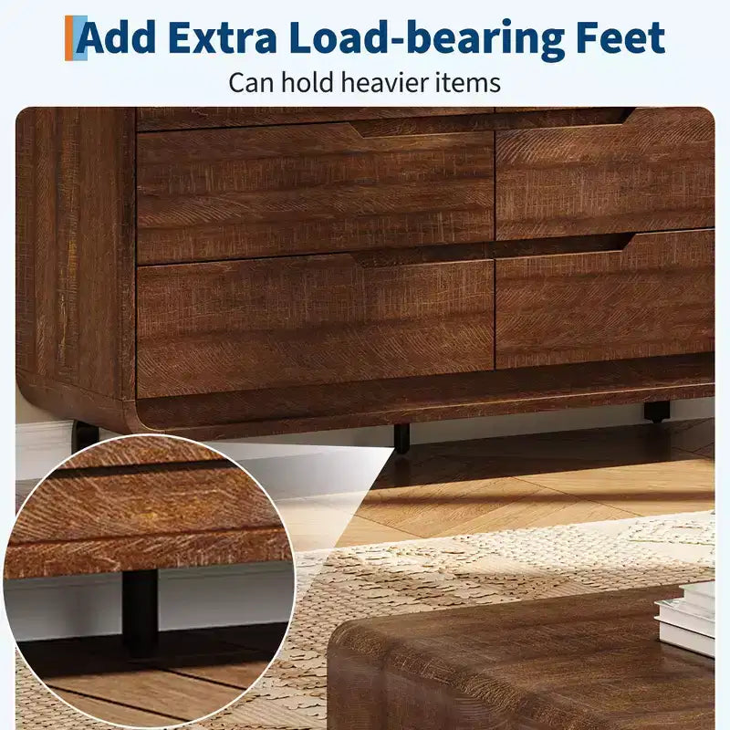 Kommode mit 6 Schubladen für das Schlafzimmer, 47 Zoll breite moderne Holzkommode mit großem Holzstauraum, Schubladenkommode für Wohnzimmer, Flur