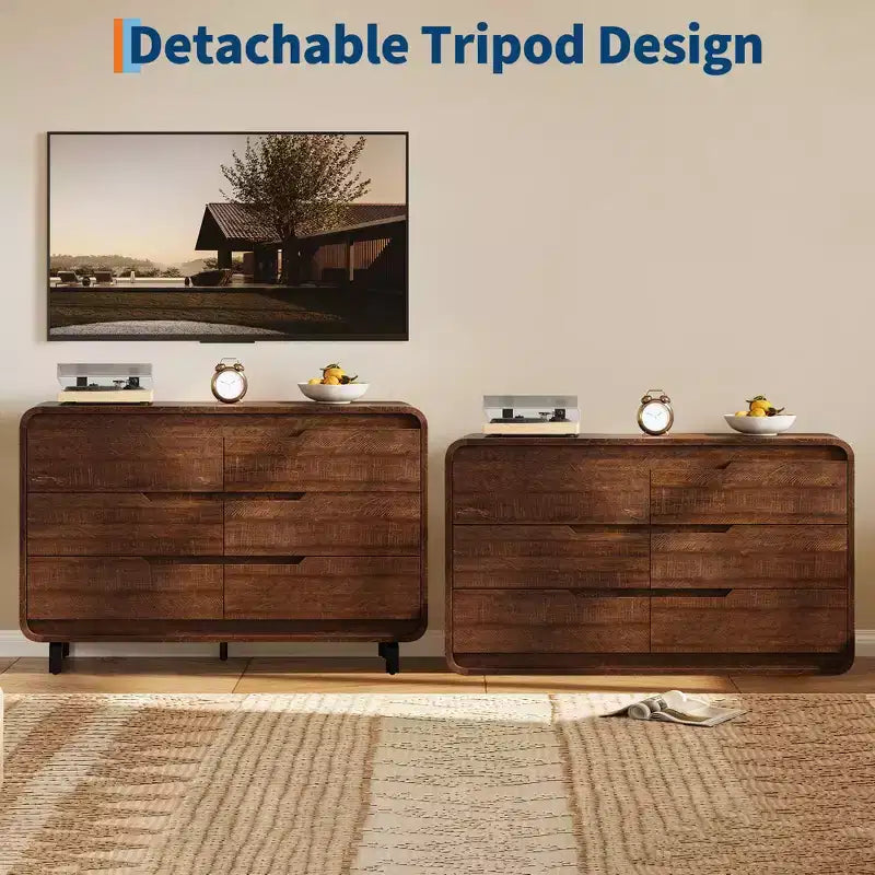 Kommode mit 6 Schubladen für das Schlafzimmer, 47 Zoll breite moderne Holzkommode mit großem Holzstauraum, Schubladenkommode für Wohnzimmer, Flur