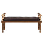 Dana Mid-Century Modern Rubberwood Sitzbank mit Kunstlederbezug und Knopfheftung