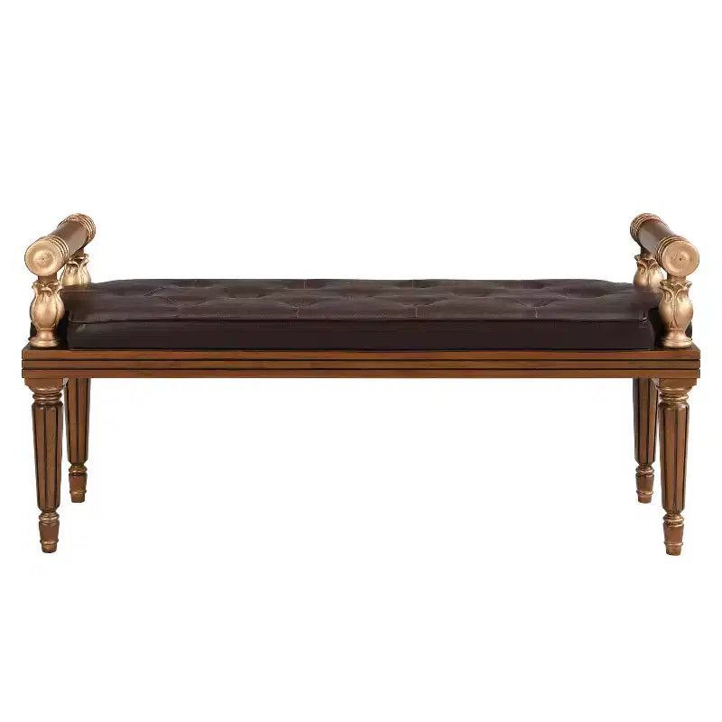 Dana Mid-Century Modern Rubberwood Sitzbank mit Kunstlederbezug und Knopfheftung