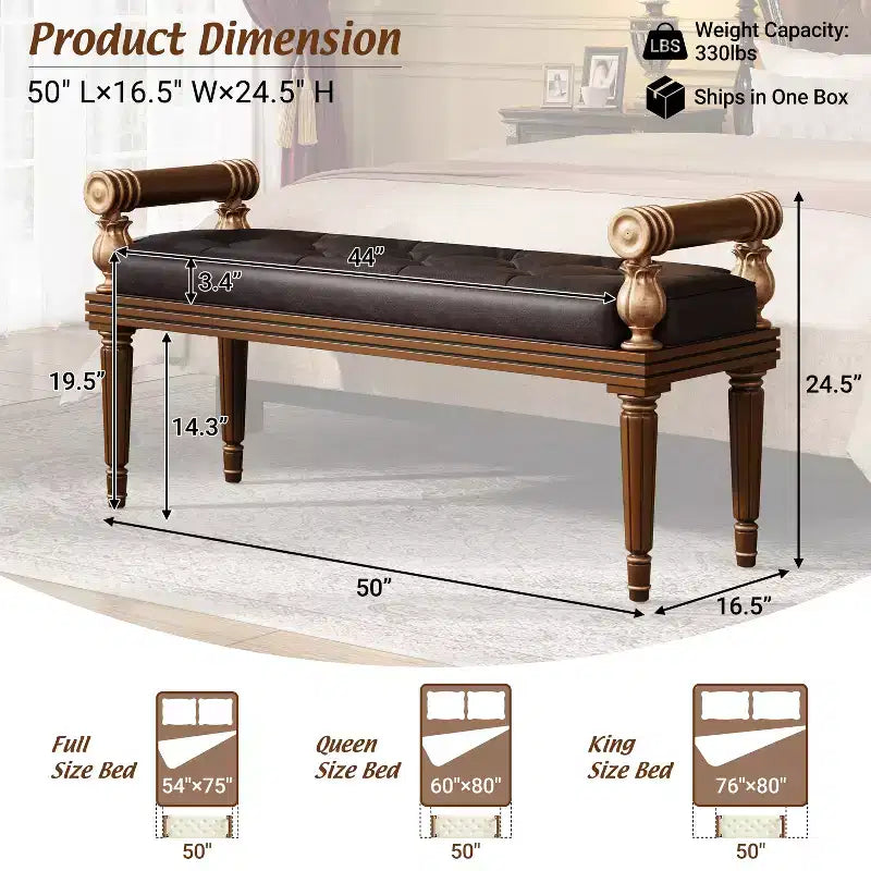 Dana Mid-Century Modern Rubberwood Sitzbank mit Kunstlederbezug und Knopfheftung