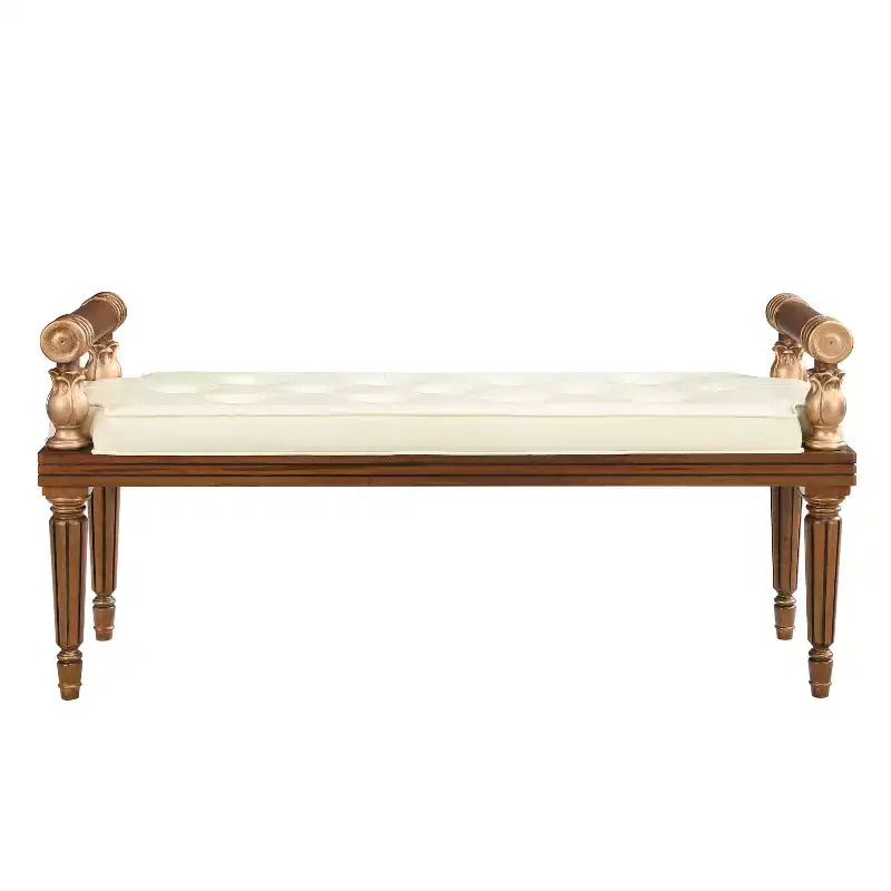 Dana Mid-Century Modern Rubberwood Sitzbank mit Kunstlederbezug und Knopfheftung