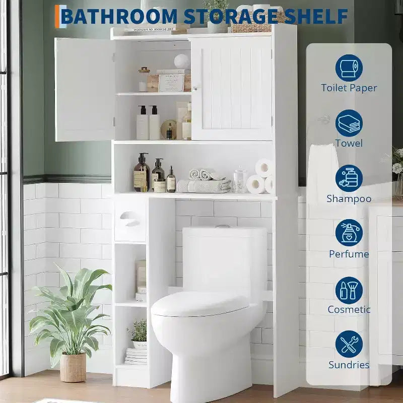 Toilettenschrank mit Scheunentüren, Badezimmerregal über der Toilette mit Taschentuchhaken und verstellbaren Regalböden für Badezimmer, Eingangsbereich, Waschküche