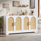 Sideboard Buffet Schrank - Großer Credenza-Stauraum mit 4 Rattan-Türen, Moderner Konsolentisch, Akzent-Kaffeebar-Schrank für Wohnzimmer, Küche, Flur