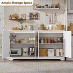 Sideboard Buffet Schrank - Großer Credenza-Stauraum mit 4 Rattan-Türen, Moderner Konsolentisch, Akzent-Kaffeebar-Schrank für Wohnzimmer, Küche, Flur