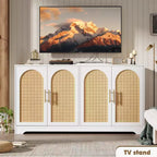 Sideboard Buffet Schrank - Großer Credenza-Stauraum mit 4 Rattan-Türen, Moderner Konsolentisch, Akzent-Kaffeebar-Schrank für Wohnzimmer, Küche, Flur
