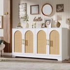 Sideboard Buffet Schrank - Großer Credenza-Stauraum mit 4 Rattan-Türen, Moderner Konsolentisch, Akzent-Kaffeebar-Schrank für Wohnzimmer, Küche, Flur