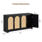 Sideboard Buffet Schrank - Großer Credenza-Stauraum mit 4 Rattan-Türen, Moderner Konsolentisch, Akzent-Kaffeebar-Schrank für Wohnzimmer, Küche, Flur