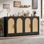Sideboard Buffet Schrank - Großer Credenza-Stauraum mit 4 Rattan-Türen, Moderner Konsolentisch, Akzent-Kaffeebar-Schrank für Wohnzimmer, Küche, Flur