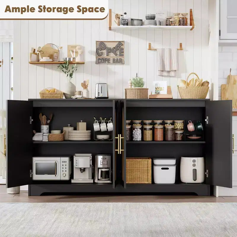 Sideboard Buffet Schrank - Großer Credenza-Stauraum mit 4 Rattan-Türen, Moderner Konsolentisch, Akzent-Kaffeebar-Schrank für Wohnzimmer, Küche, Flur