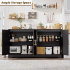 Sideboard Buffet Schrank - Großer Credenza-Stauraum mit 4 Rattan-Türen, Moderner Konsolentisch, Akzent-Kaffeebar-Schrank für Wohnzimmer, Küche, Flur