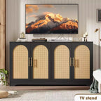 Sideboard Buffet Schrank - Großer Credenza-Stauraum mit 4 Rattan-Türen, Moderner Konsolentisch, Akzent-Kaffeebar-Schrank für Wohnzimmer, Küche, Flur