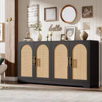 Sideboard Buffet Schrank - Großer Credenza-Stauraum mit 4 Rattan-Türen, Moderner Konsolentisch, Akzent-Kaffeebar-Schrank für Wohnzimmer, Küche, Flur