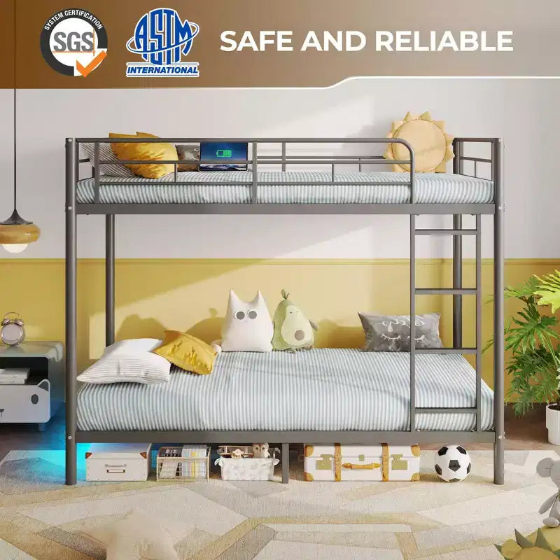 Etagenbett – Dimmbare LED-Streifenlichter, USB-Ladeanschlüsse, Ausziehbett & Umwandelbar in 2 Betten
