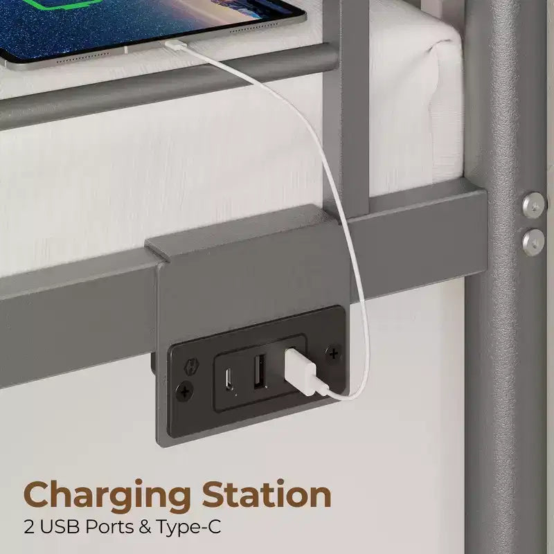 Etagenbett – Dimmbare LED-Streifenlichter, USB-Ladeanschlüsse, Ausziehbett & Umwandelbar in 2 Betten