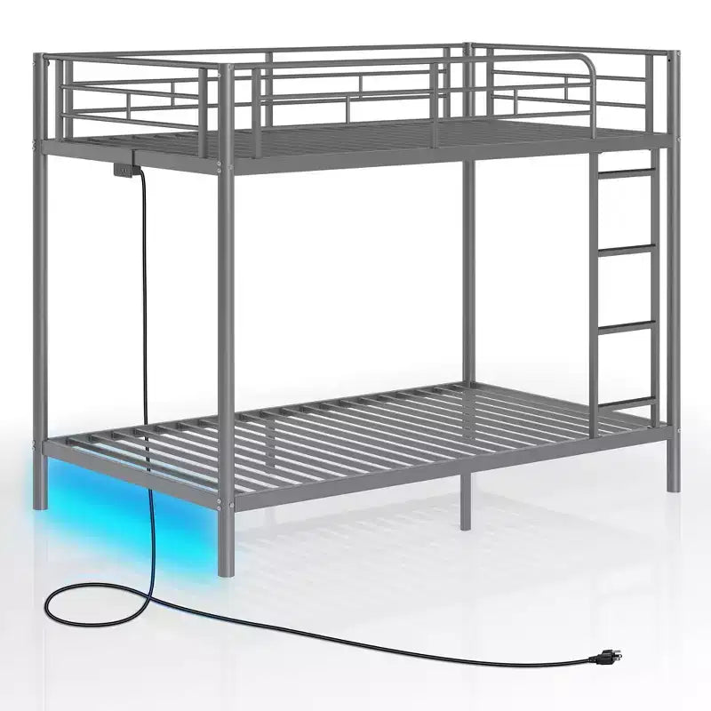 Etagenbett – Dimmbare LED-Streifenlichter, USB-Ladeanschlüsse, Ausziehbett & Umwandelbar in 2 Betten
