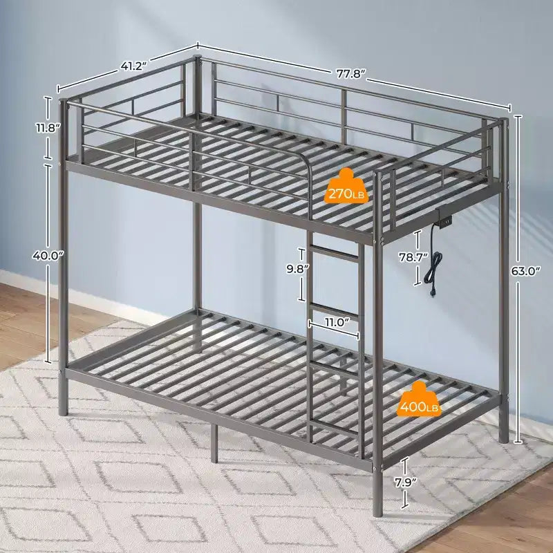 Etagenbett – Dimmbare LED-Streifenlichter, USB-Ladeanschlüsse, Ausziehbett & Umwandelbar in 2 Betten