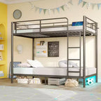 Etagenbett – Dimmbare LED-Streifenlichter, USB-Ladeanschlüsse, Ausziehbett & Umwandelbar in 2 Betten