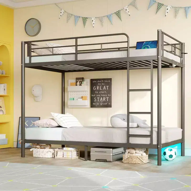Etagenbett – Dimmbare LED-Streifenlichter, USB-Ladeanschlüsse, Ausziehbett & Umwandelbar in 2 Betten