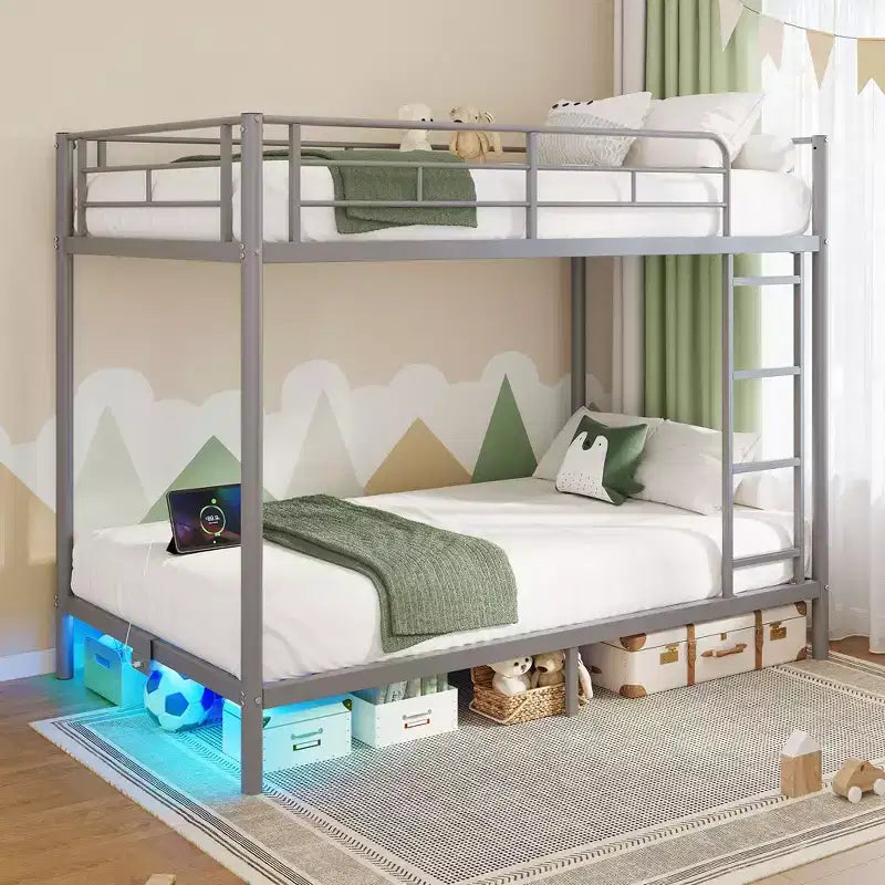 Etagenbett – Dimmbare LED-Streifenlichter, USB-Ladeanschlüsse, Ausziehbett & Umwandelbar in 2 Betten