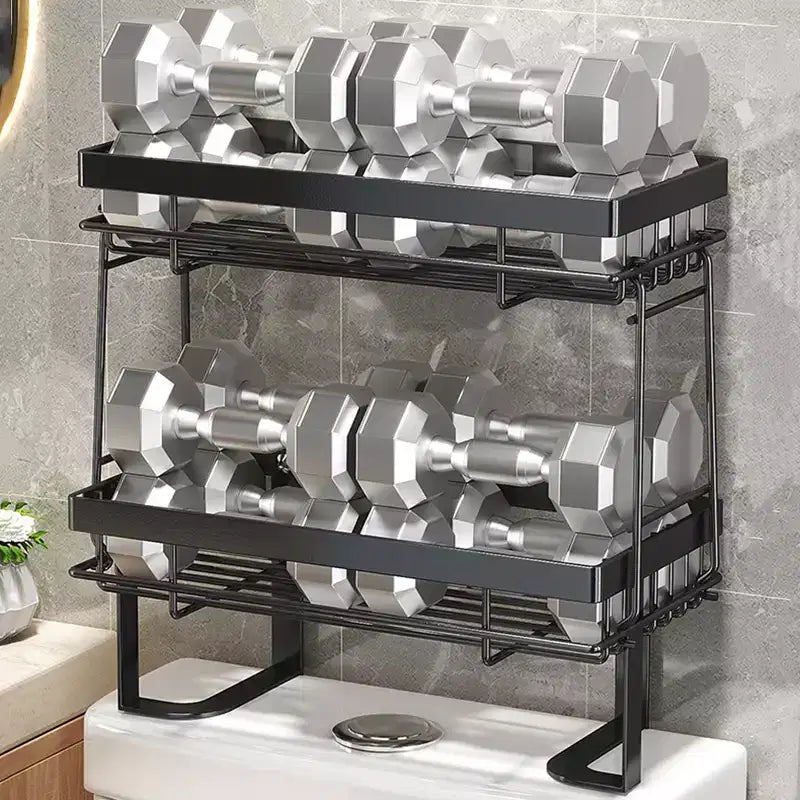 Toilettenregal ohne Bohren, Badezimmer-Organizer aus Karbonstahl, ein- oder zweistöckiges, freistehendes Regal, Schwarz
