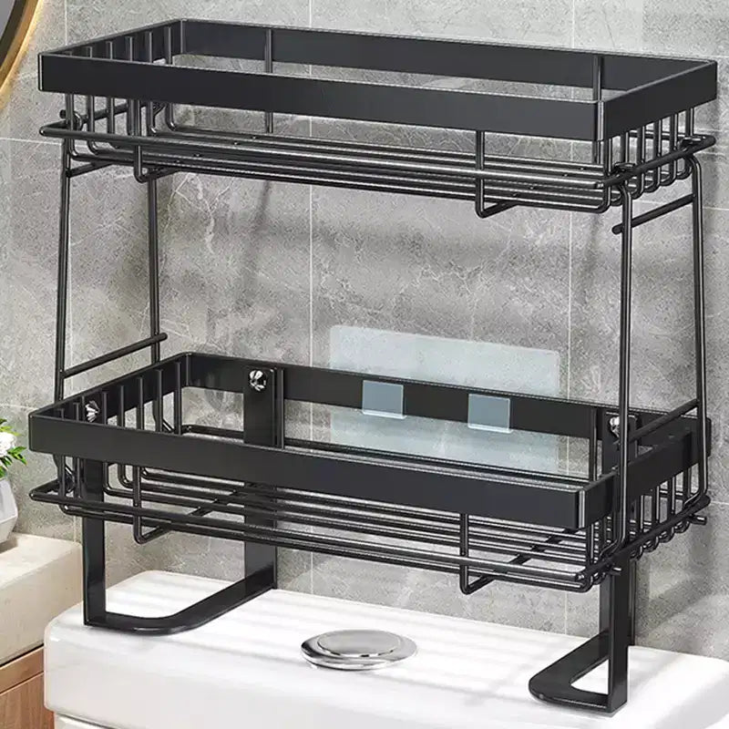 Toilettenregal ohne Bohren, Badezimmer-Organizer aus Karbonstahl, ein- oder zweistöckiges, freistehendes Regal, Schwarz