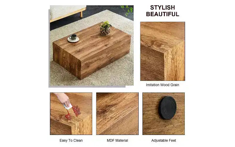 Minimalistischer rechteckiger Couchtisch, sofort einsatzbereiter Beistelltisch für das Wohnzimmer, moderner MDF-Teetisch mit natürlicher Textur