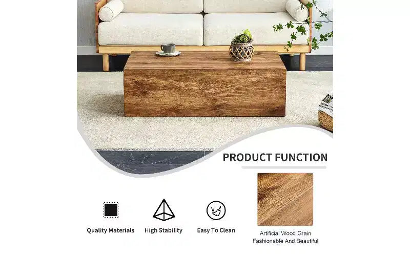 Minimalistischer rechteckiger Couchtisch, sofort einsatzbereiter Beistelltisch für das Wohnzimmer, moderner MDF-Teetisch mit natürlicher Textur