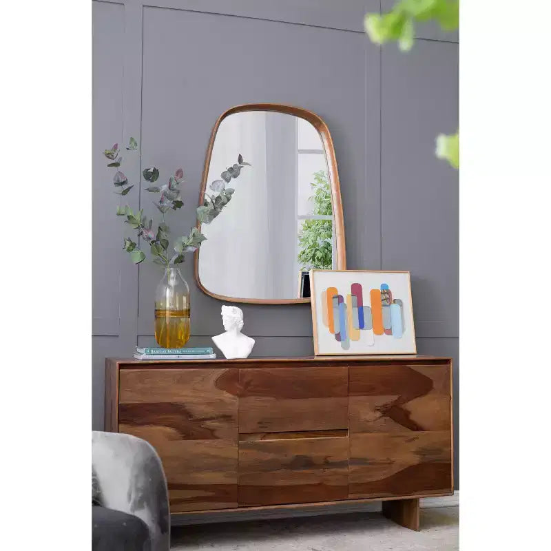 27 x 37 Zoll unregelmäßiger Wandspiegel mit Holzrahmen