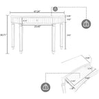47 verspiegelter Konsolentisch mit 2 Schubladen, halbmondförmiger Flureingangstisch aus geriffeltem Glas mit Kristallknauf, Schminktisch für Schlafzimmer, Wohnzimmer