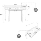 47 verspiegelter Konsolentisch mit 2 Schubladen, halbmondförmiger Flureingangstisch aus geriffeltem Glas mit Kristallknauf, Schminktisch für Schlafzimmer, Wohnzimmer