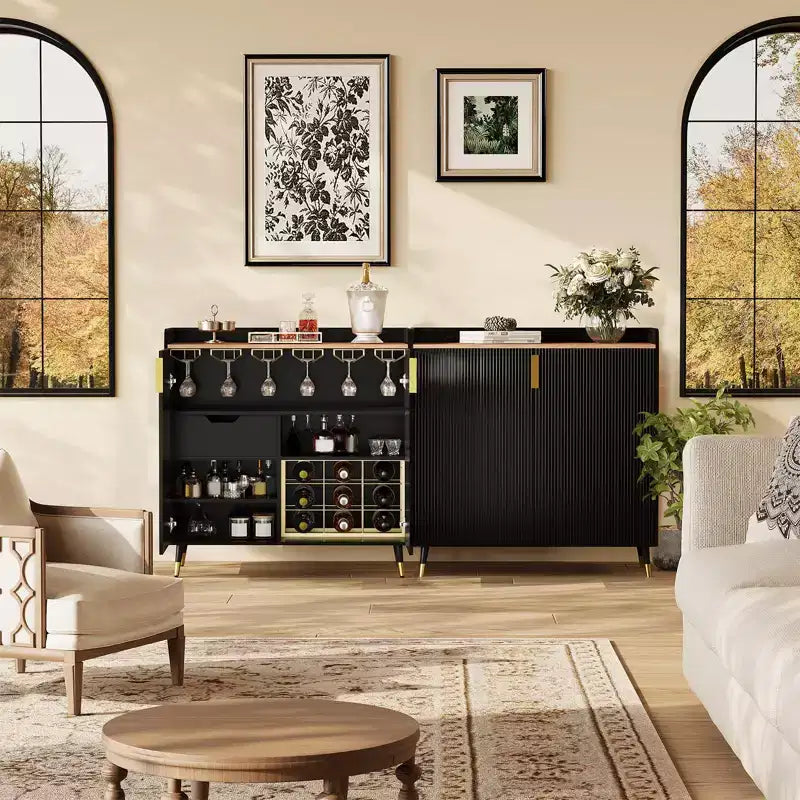 Vitrinenschrank aus Glas, freistehendes Aufbewahrungsmöbel mit Gläserhaltern und Schubladen