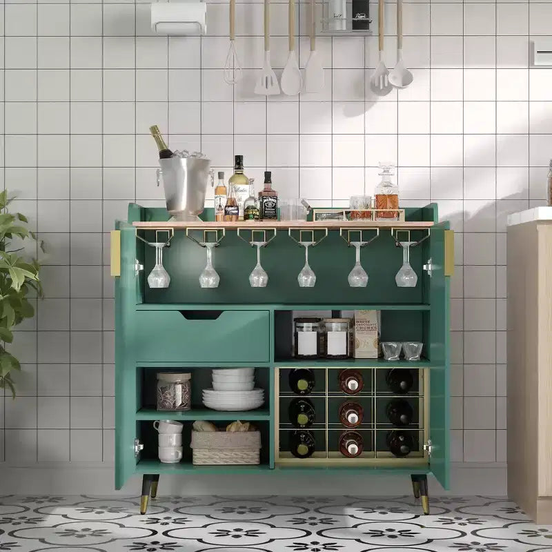 Vitrinenschrank aus Glas, freistehendes Aufbewahrungsmöbel mit Gläserhaltern und Schubladen