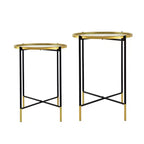 2er-Set Beistelltische aus goldfarbenem und schwarzem Eisen mit Glasplatte