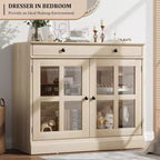 89.9 cm breites Sideboard Buffet-Schrank mit Glastür und Schublade, verstellbarer Aufbewahrungsschrank für Esszimmer, Küche oder Wohnzimmer