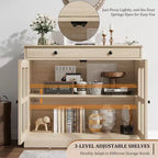 89.9 cm breites Sideboard Buffet-Schrank mit Glastür und Schublade, verstellbarer Aufbewahrungsschrank für Esszimmer, Küche oder Wohnzimmer