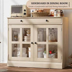 89.9 cm breites Sideboard Buffet-Schrank mit Glastür und Schublade, verstellbarer Aufbewahrungsschrank für Esszimmer, Küche oder Wohnzimmer