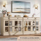 89.9 cm breites Sideboard Buffet-Schrank mit Glastür und Schublade, verstellbarer Aufbewahrungsschrank für Esszimmer, Küche oder Wohnzimmer