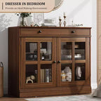 89.9 cm breites Sideboard Buffet-Schrank mit Glastür und Schublade, verstellbarer Aufbewahrungsschrank für Esszimmer, Küche oder Wohnzimmer