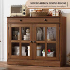 89.9 cm breites Sideboard Buffet-Schrank mit Glastür und Schublade, verstellbarer Aufbewahrungsschrank für Esszimmer, Küche oder Wohnzimmer