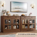 89.9 cm breites Sideboard Buffet-Schrank mit Glastür und Schublade, verstellbarer Aufbewahrungsschrank für Esszimmer, Küche oder Wohnzimmer