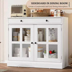 89.9 cm breites Sideboard Buffet-Schrank mit Glastür und Schublade, verstellbarer Aufbewahrungsschrank für Esszimmer, Küche oder Wohnzimmer